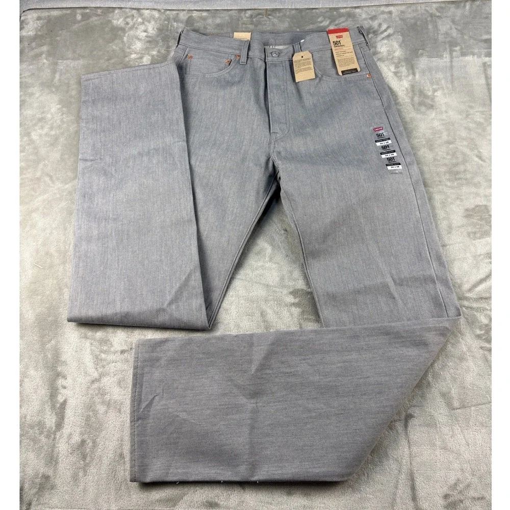 Levis Jeans Mens 34x38 501 Original Shrink-to-Fit Grey Straight Leg NEW